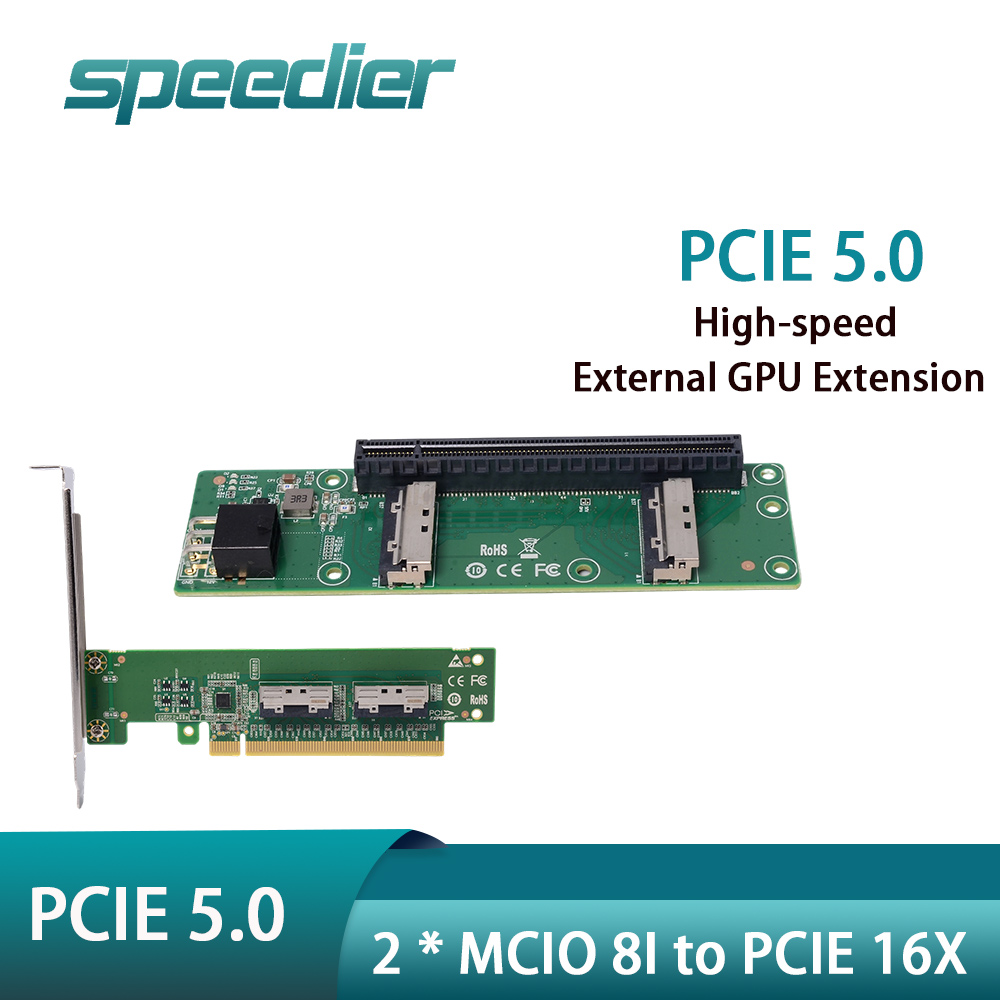 Speedier 2 x MCIO 8i to PCIe 1 - Pcie 5.0 Gpu Riser Cable recension och pris